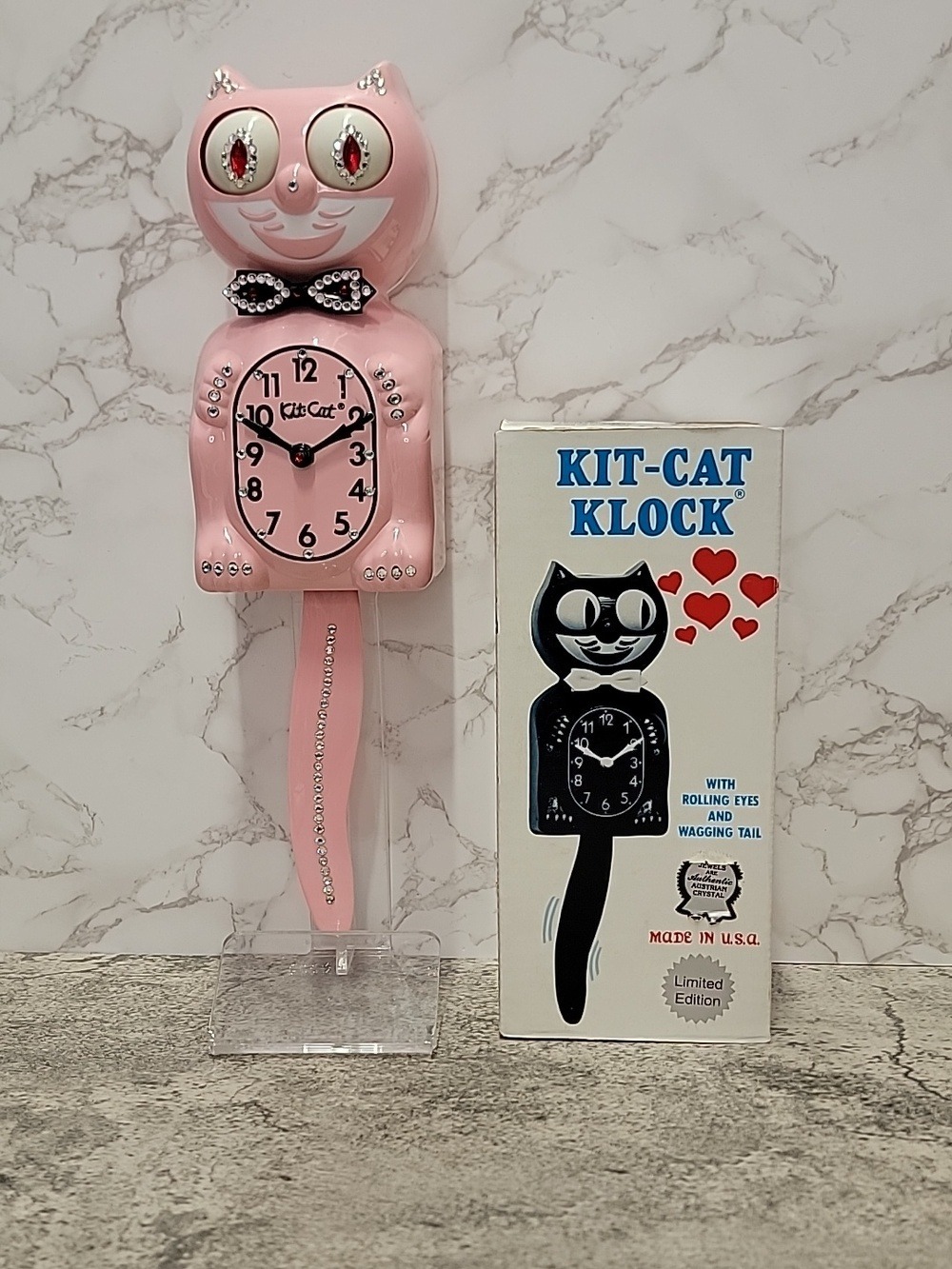 Super Rare Vintage Light Pink Jeweled Kit-Cat Klock - Picture 9 of 9